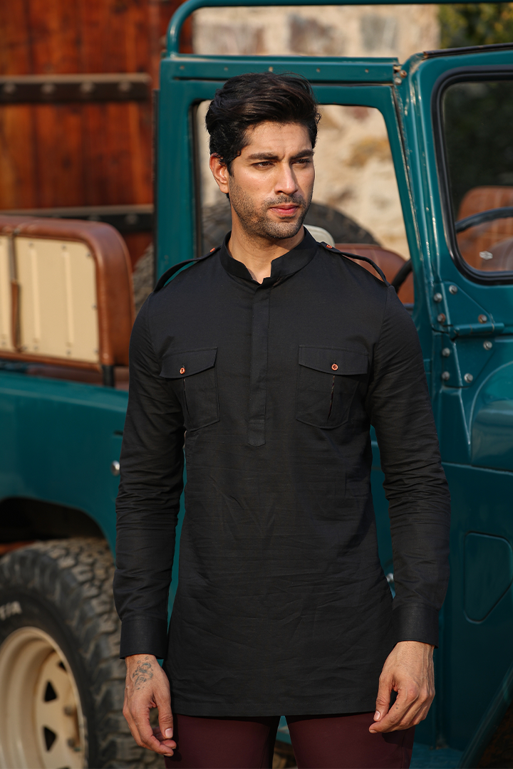 Black Signature Solid Kurta Shirt
