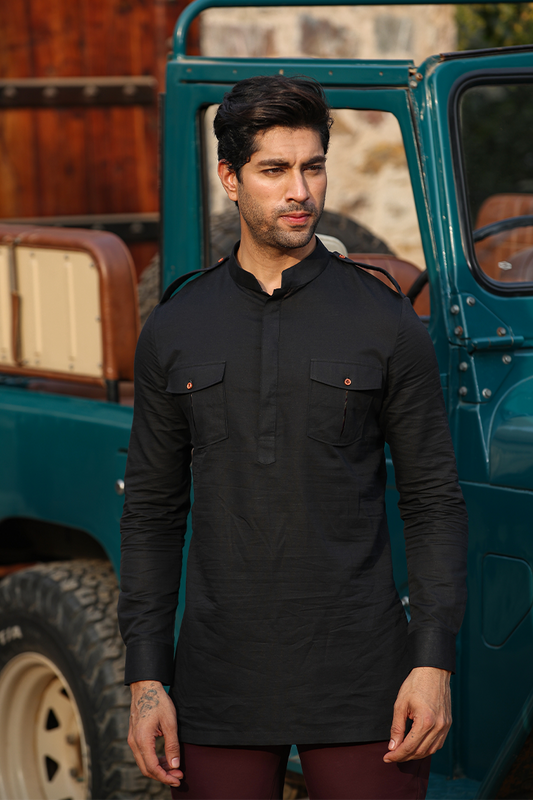 Black Signature Solid Kurta Shirt