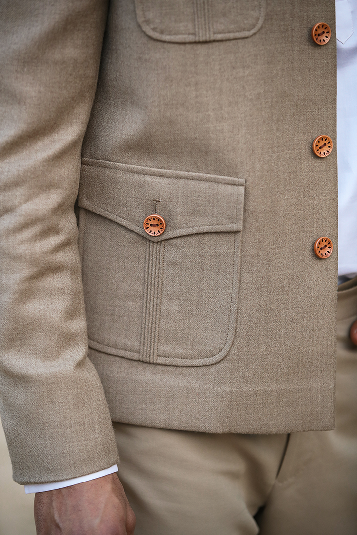 Beige Mandarin Full Sleeves Bomber Jacket
