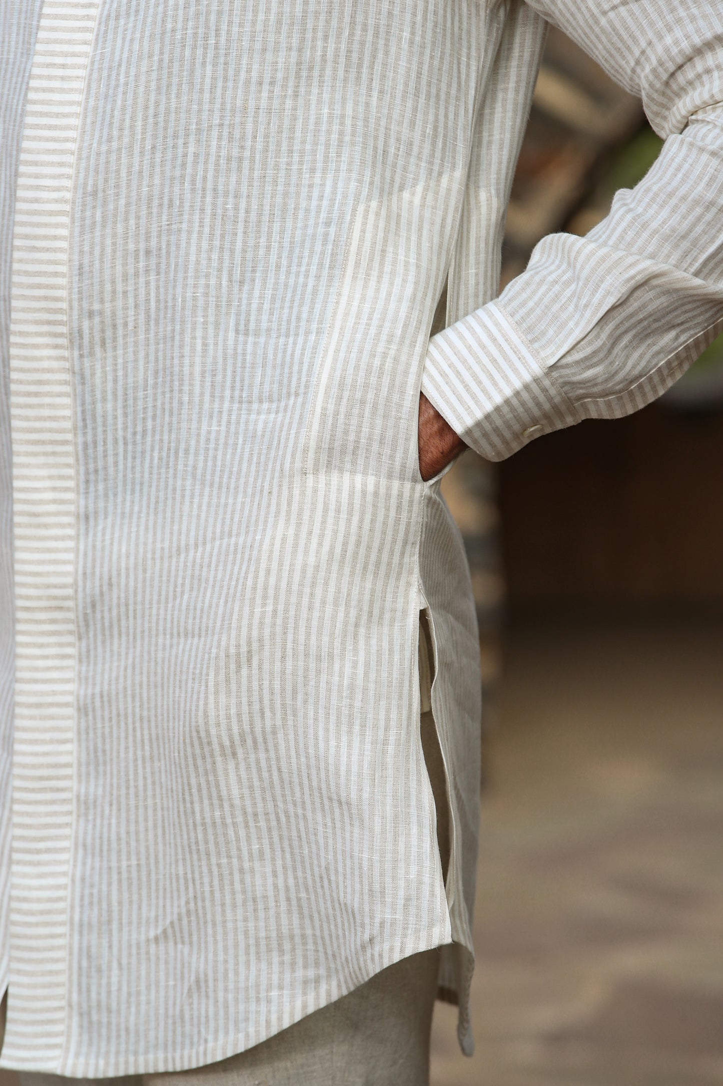 Cream Signature Reversible Striped Bandi & Kurta Set