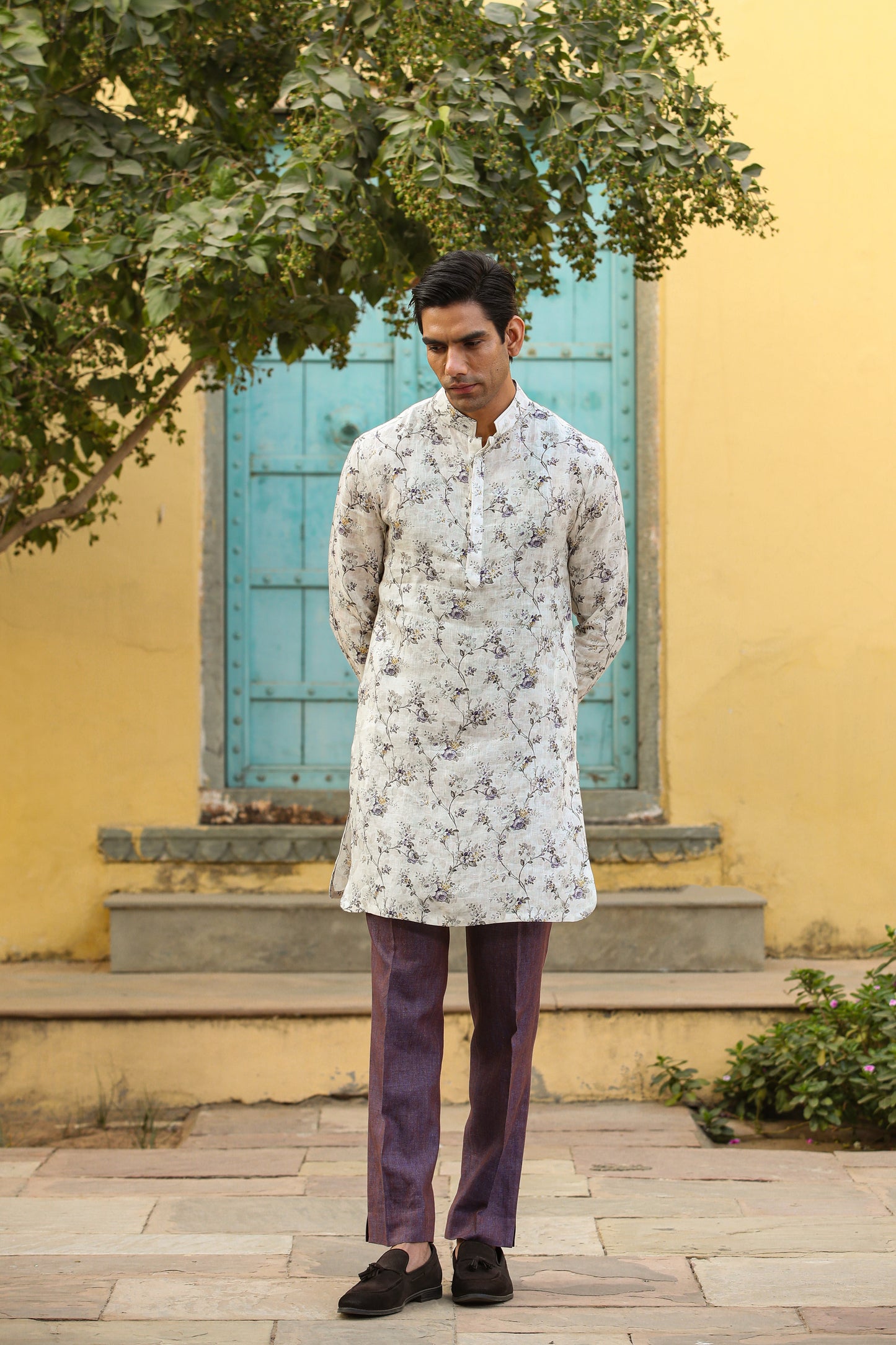 Lilac Bandi & Floral Kurta Set