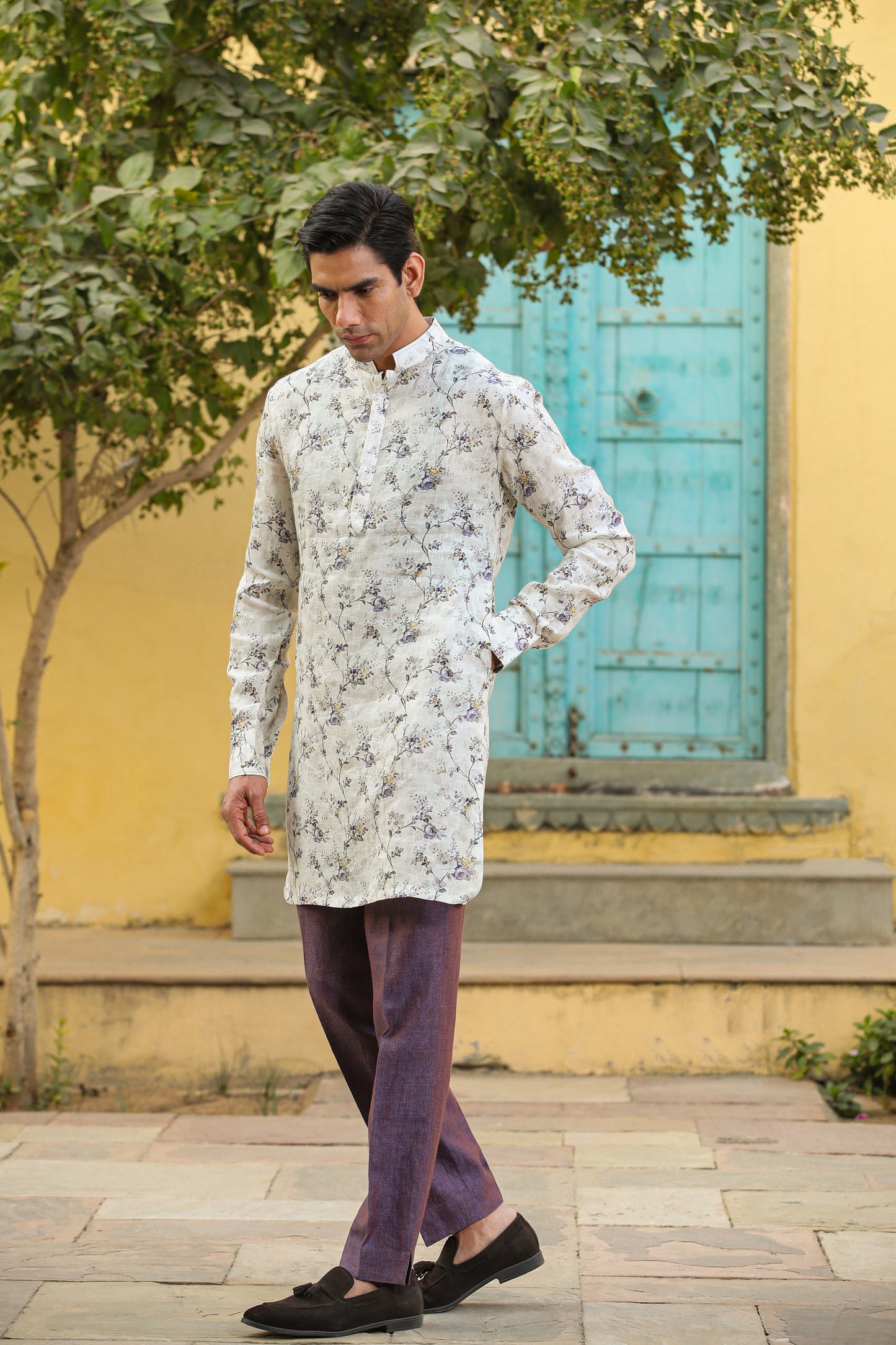 Lilac Bandi & Floral Kurta Set