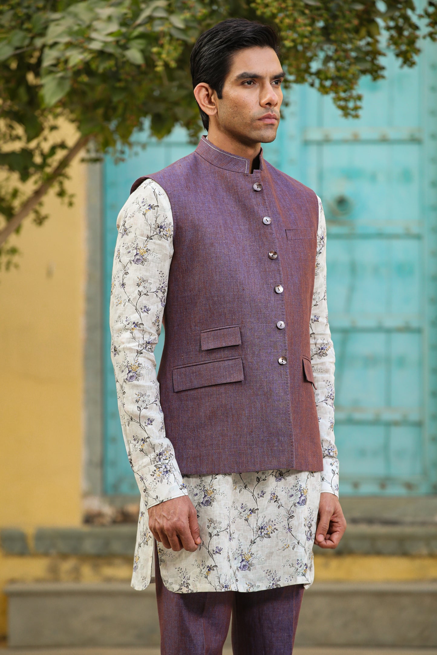 Lilac Bandi & Floral Kurta Set