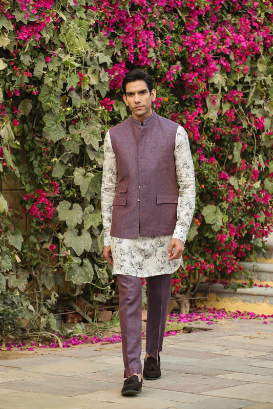 Lilac Bandi & Floral Kurta Set