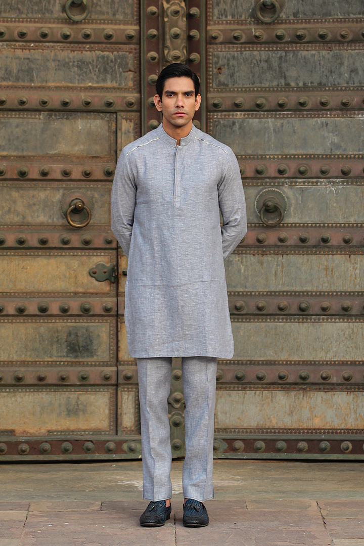 Grey Linen Kurta