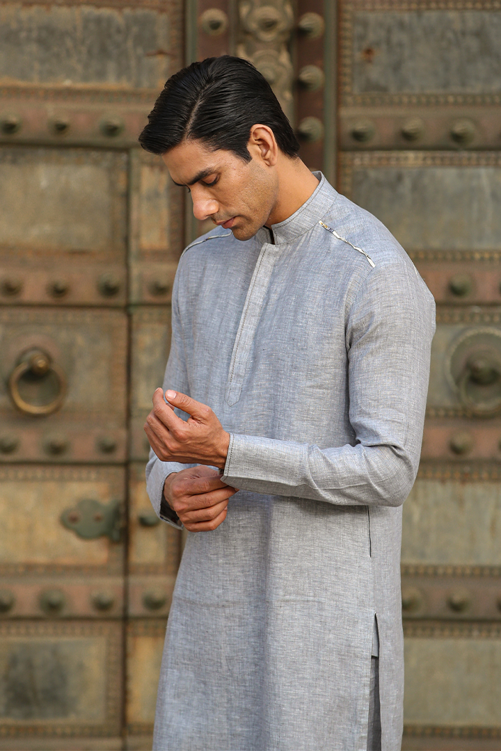Grey Linen Kurta