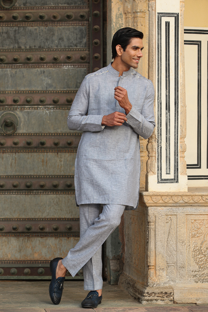 Grey Linen Kurta
