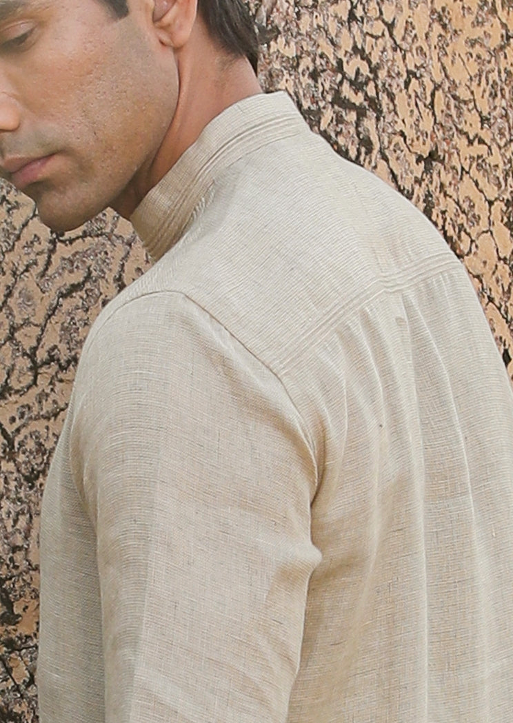 Beige Textured Linen Kurta