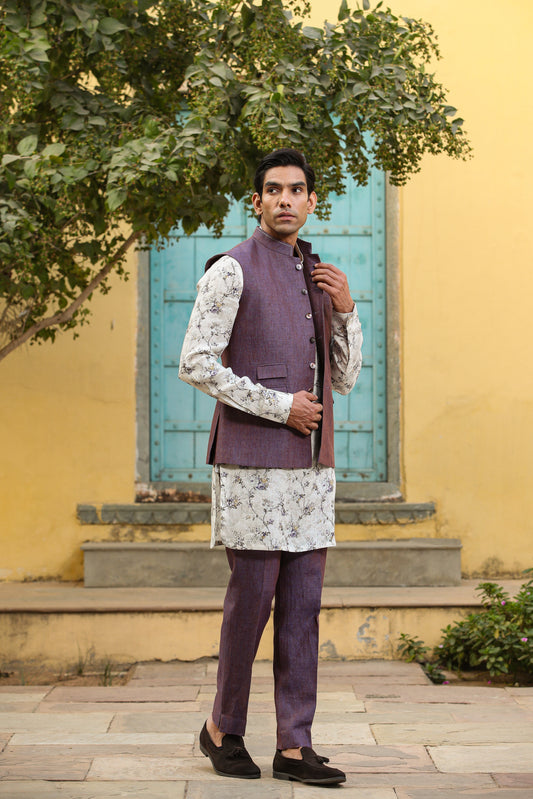 Lilac Bandi & Floral Kurta Set