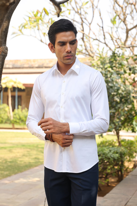 White Threadwork Collar Shirt