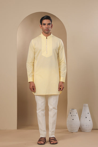 Yellow Multibutton Front Open Kurta