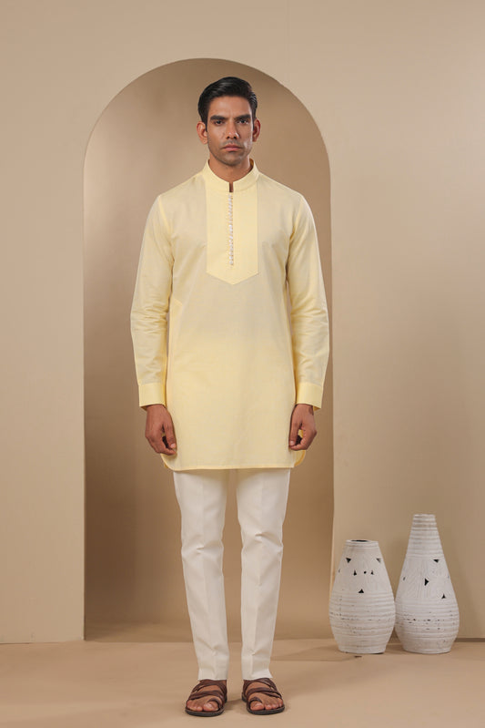 Yellow Multibutton Front Open Kurta