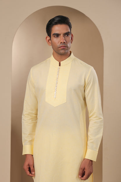 Yellow Multibutton Front Open Kurta