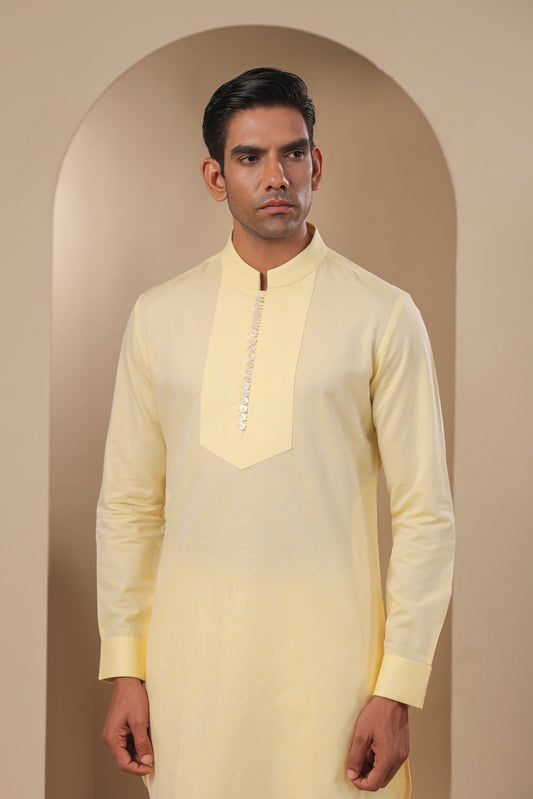 Yellow Multibutton Front Open Kurta