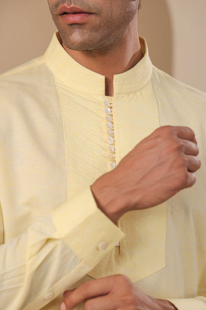 Yellow Multibutton Front Open Kurta
