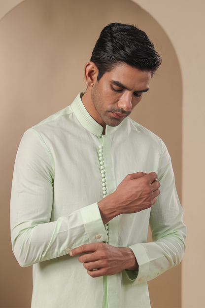 Light Green Multibutton Front Open Kurta