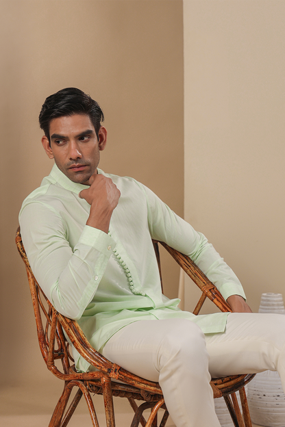 Light Green Multibutton Front Open Kurta