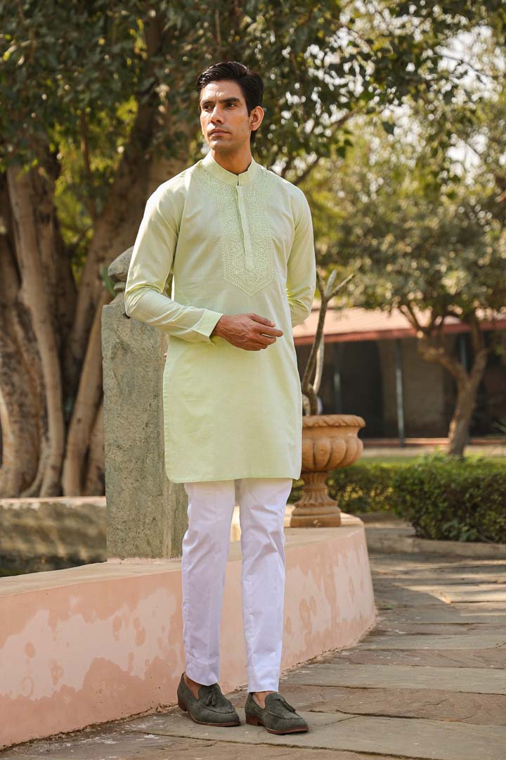 Light Green Lucknowi Embroidered Kurta