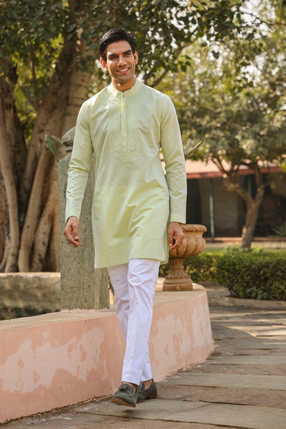 Light Green Lucknowi Embroidered Kurta