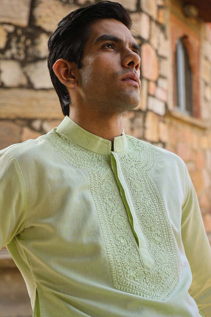 Light Green Lucknowi Embroidered Kurta