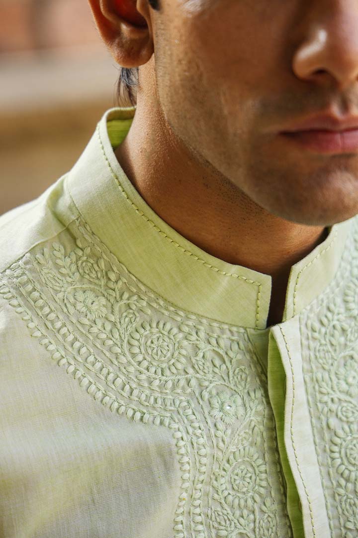 Light Green Lucknowi Embroidered Kurta