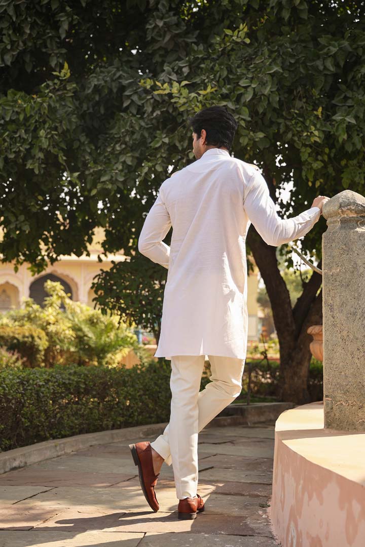 Cream Lucknowi Embroidered Kurta