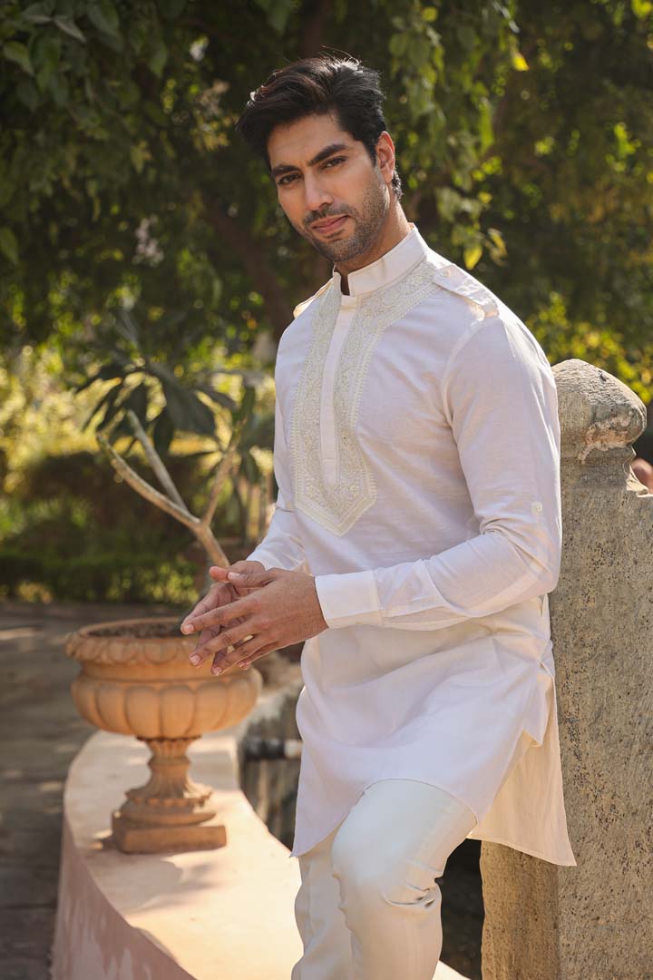 Cream Lucknowi Embroidered Kurta