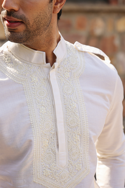 Cream Lucknowi Embroidered Kurta