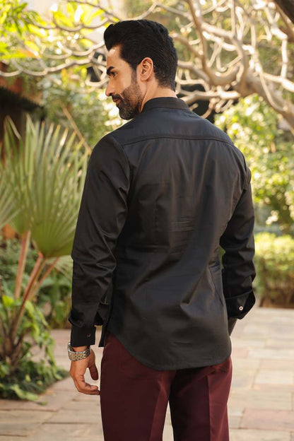 Black Signature Corded Kurta Shirt