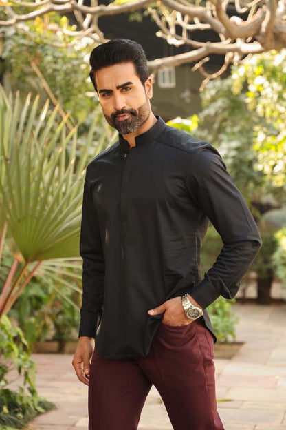 Black Signature Corded Kurta Shirt