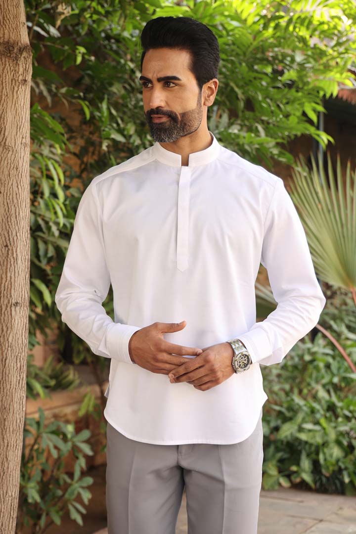 White Signature Corded Kurta Shirt