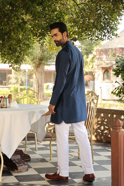 Blue Pintuck Ombré Silk Kurta