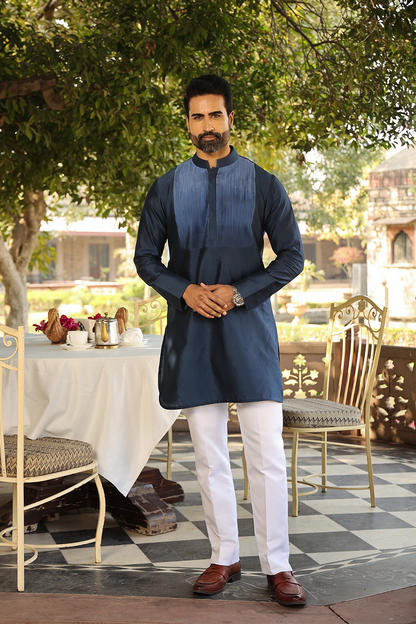 Blue Pintuck Ombré Silk Kurta