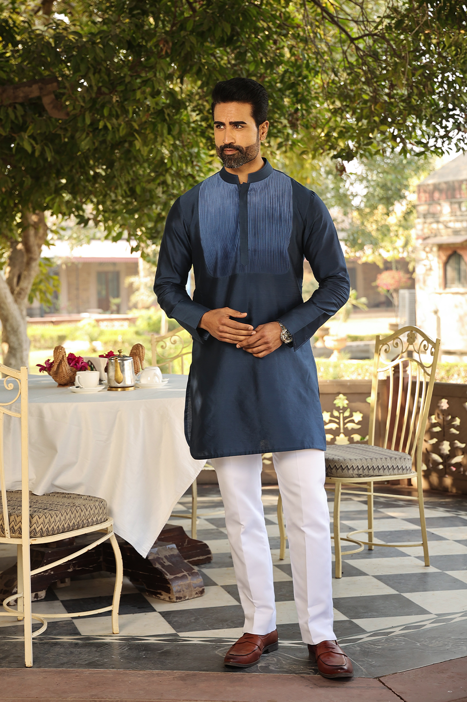 Blue Pintuck Ombré Silk Kurta