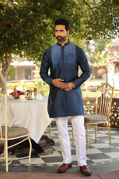 Blue Pintuck Ombré Silk Kurta