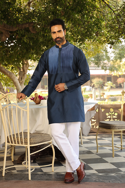 Blue Pintuck Ombré Silk Kurta