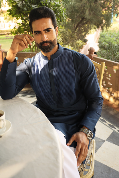 Blue Pintuck Ombré Silk Kurta