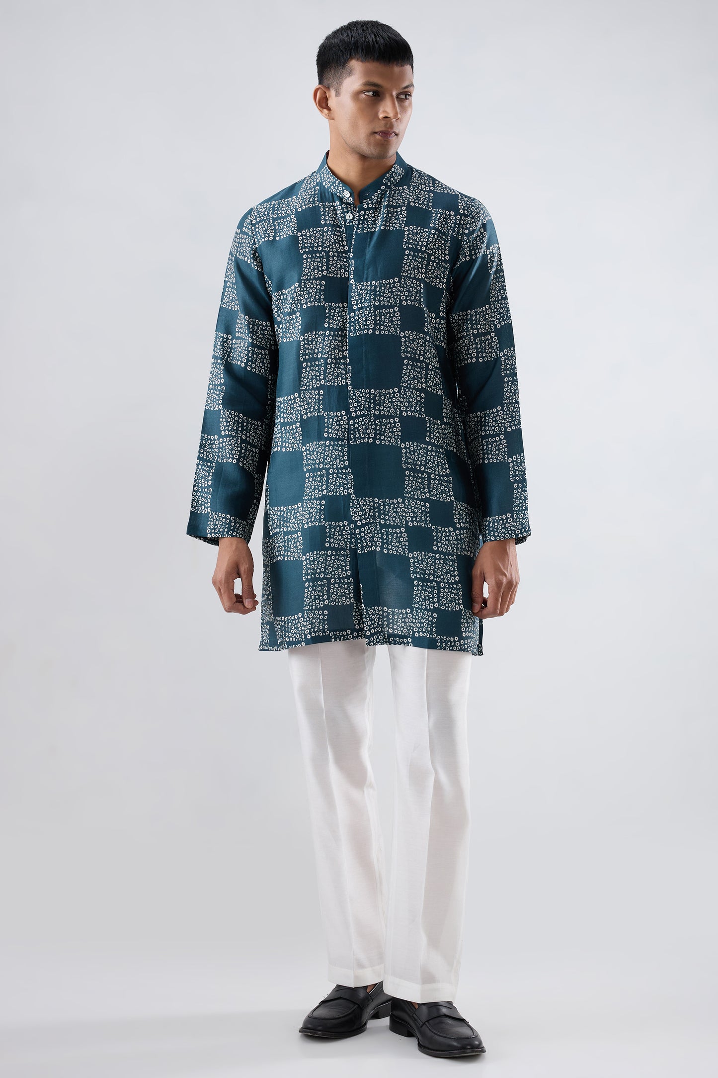 Teal Bandhani kurta