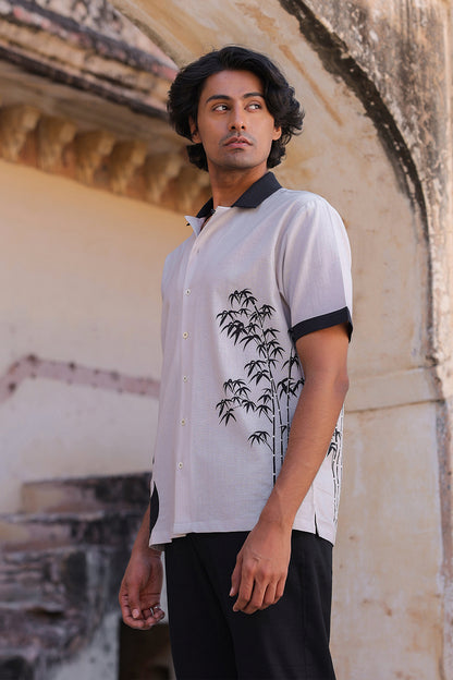 Ivory Embroidered Cuban Collar Shirt Panda