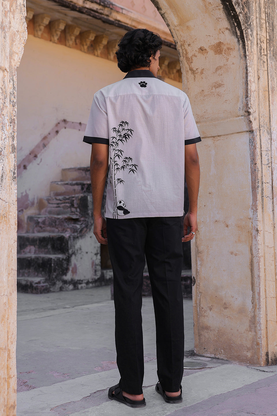 Ivory Embroidered Cuban Collar Shirt Panda