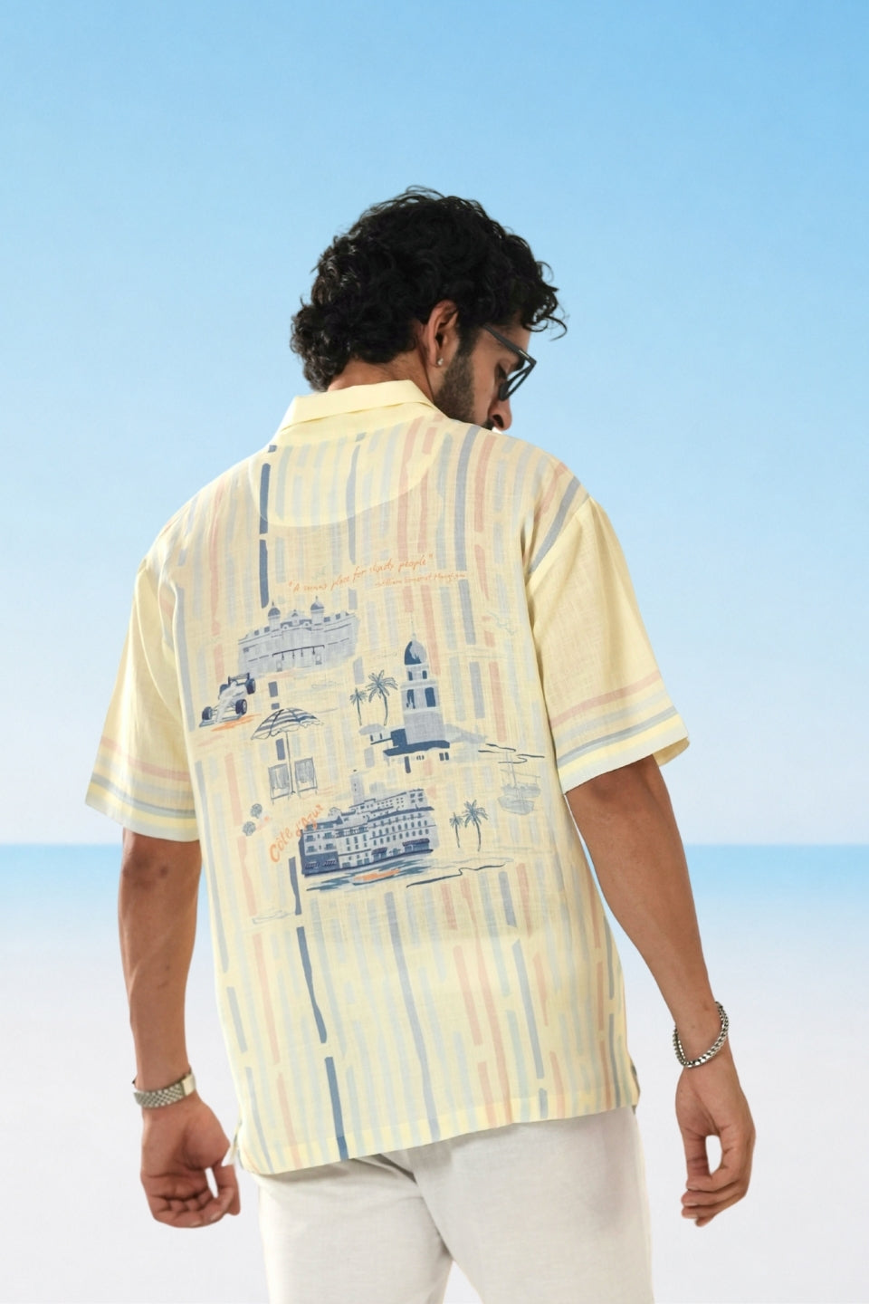 Yellow Azure Cuban Collar Shirt