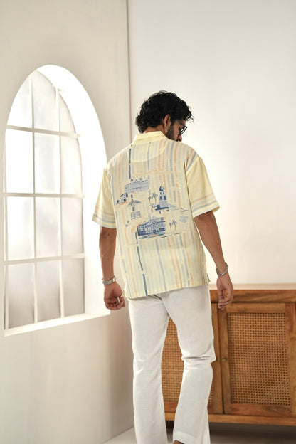 Yellow Azure Cuban Collar Shirt