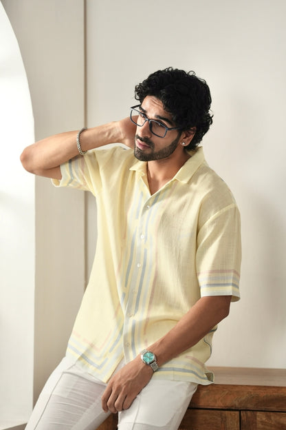 Yellow Azure Cuban Collar Shirt