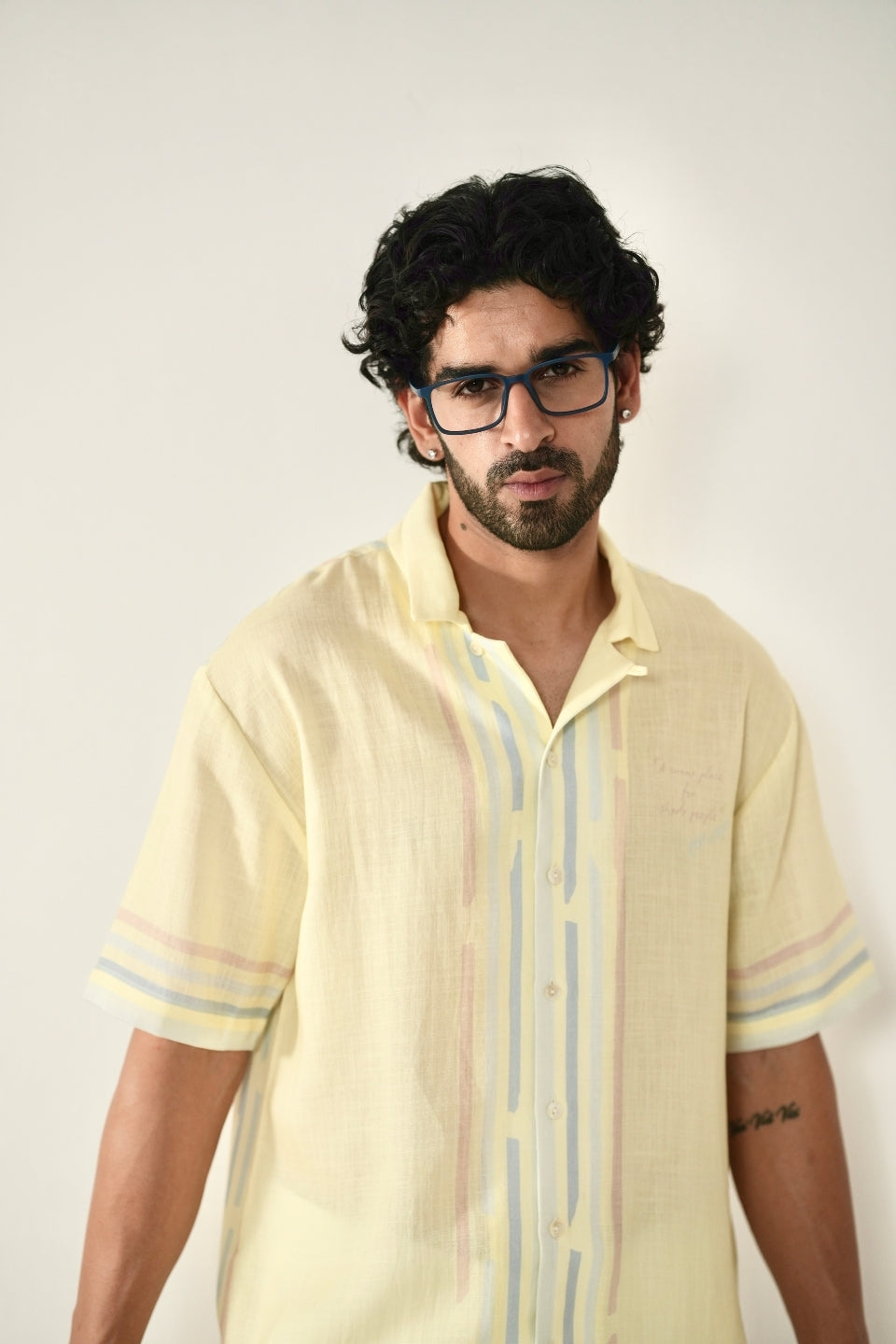 Yellow Azure Cuban Collar Shirt