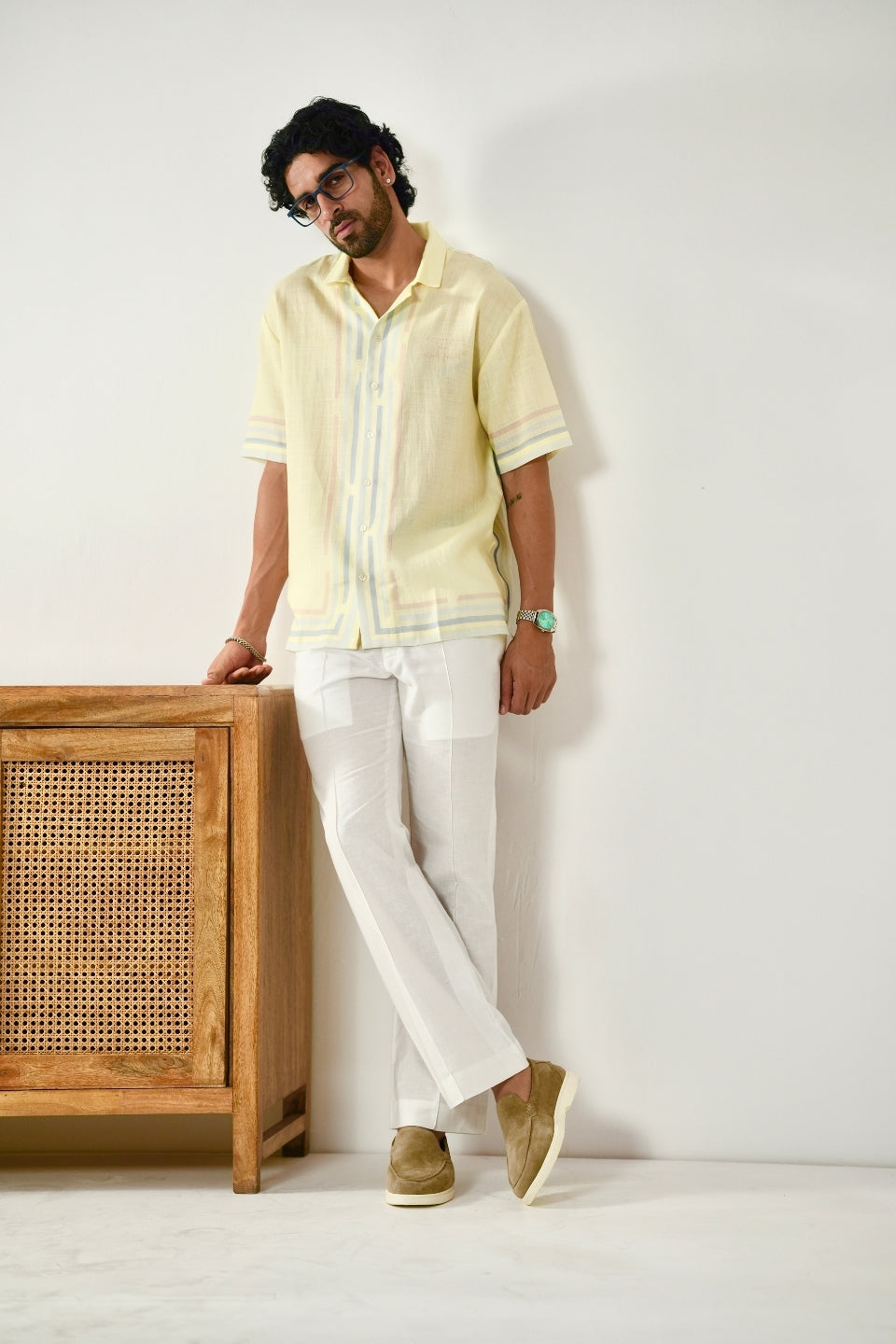 Yellow Azure Cuban Collar Shirt