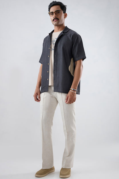 Black Denim Asymmetric Patchwork Shirt