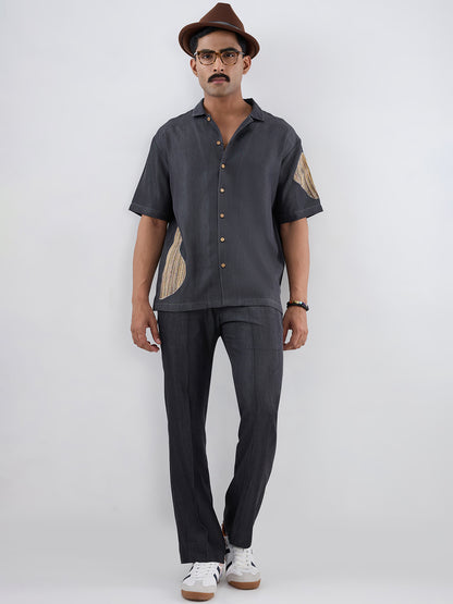 Black Denim Artisanal Patchwork Shirt