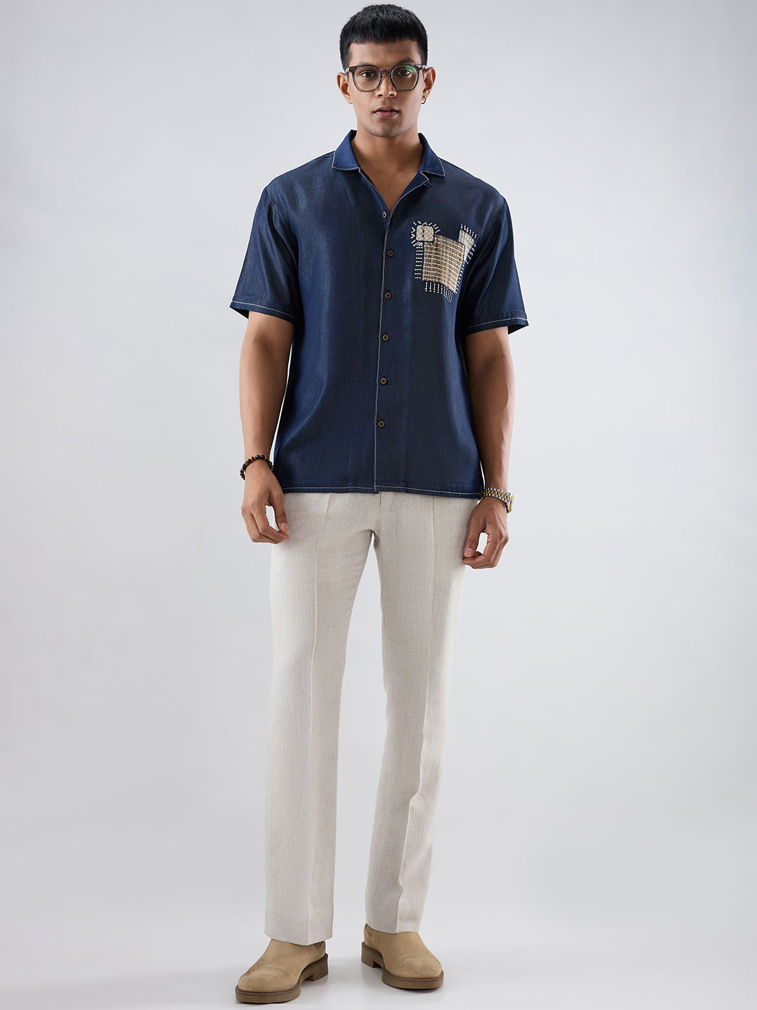 Dark Blue Denim Midnight Mosaic Patchwork Shirt