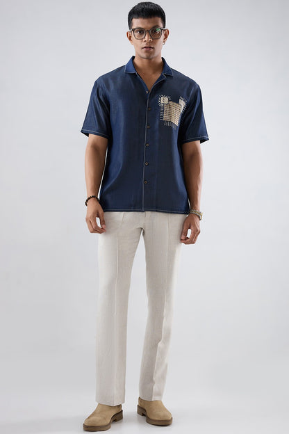 Dark Blue Denim Midnight Mosaic Patchwork Shirt
