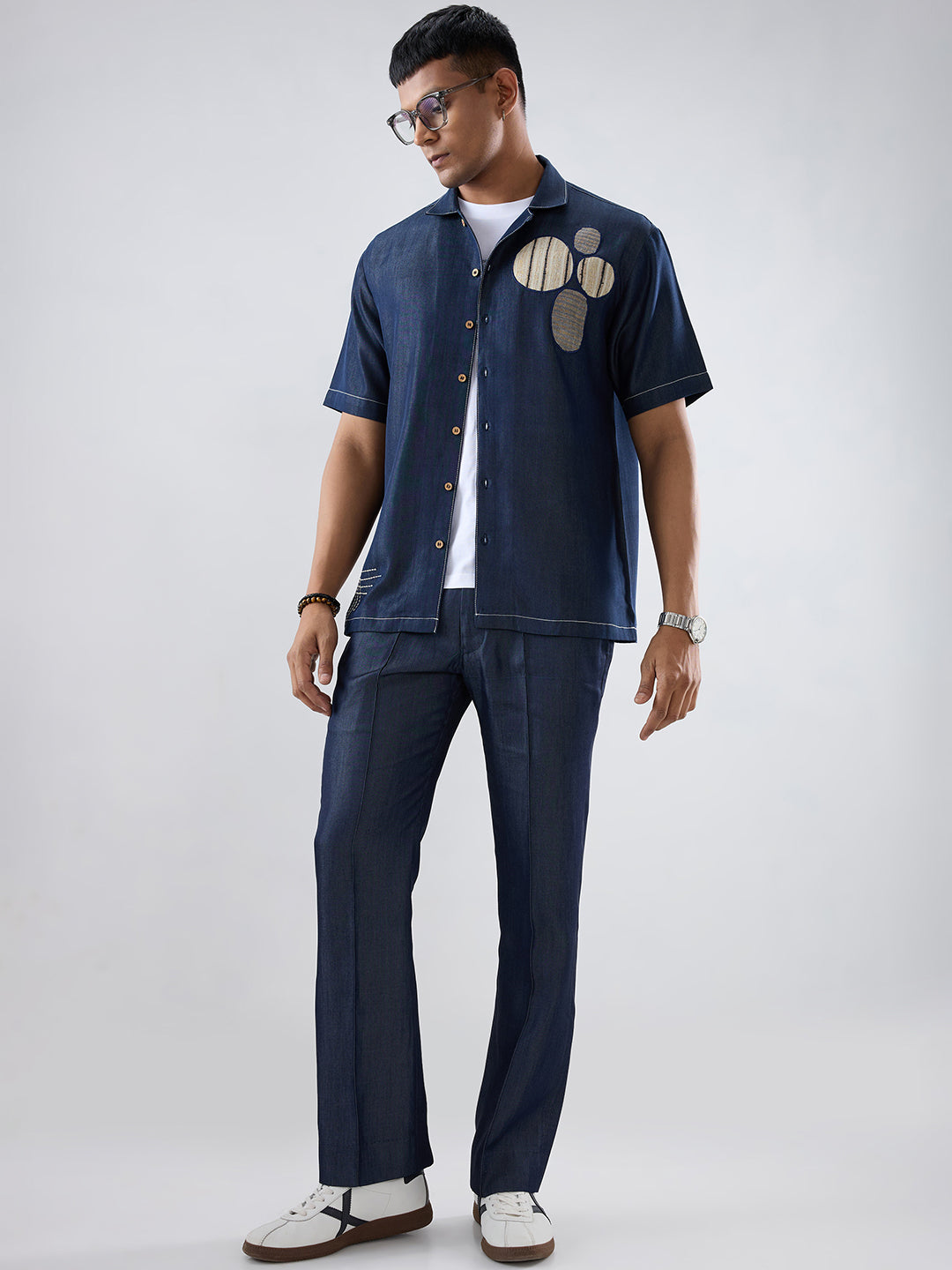 Dark Blue Denim Urban Nomad Patchwork Shirt